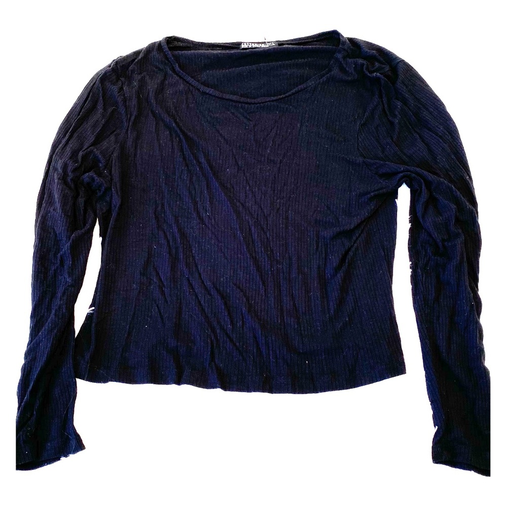 Black Ribbed Long Sleeve Top